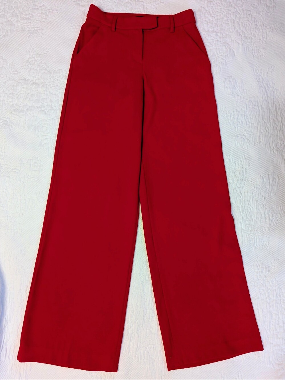 Express Editor Relaxed Trouser Mid Rise Slim Flare Red Pants Size 2 - Picture 2 of 11